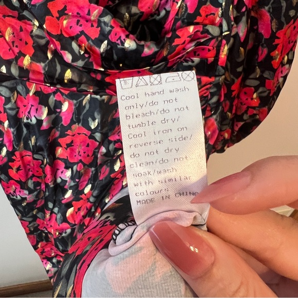 Little Mistress Lucia Midi Floral-Print Gold Foil Satin Dress Size 10 - Picture 6 of 8